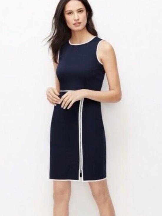 Ann Taylor Dresses & Skirts - Ann Taylor Dress - navy with white trim zip front sleeveless